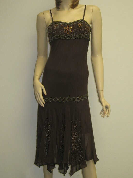 Sue Wong Dresses & Skirts - Sue Wong Dress Y2K Sexy Beaded 45 Flapper Coffee Brown Chocolate Midi SILK New
